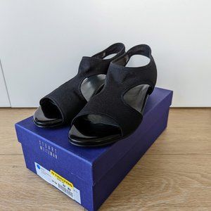 Stuart Weitzman Giver Stretch Demi-Wedge Sandal, Black Gauze, Size 8, BNIB